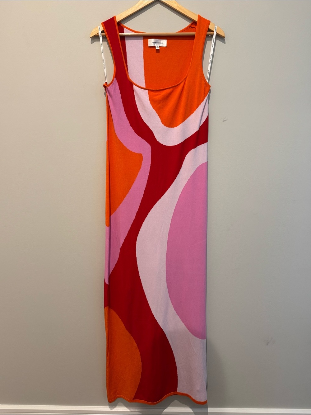 Ronny Kobo Sabra Knit Colorblocked Maxi Dress, XL, Pink Orange Multi